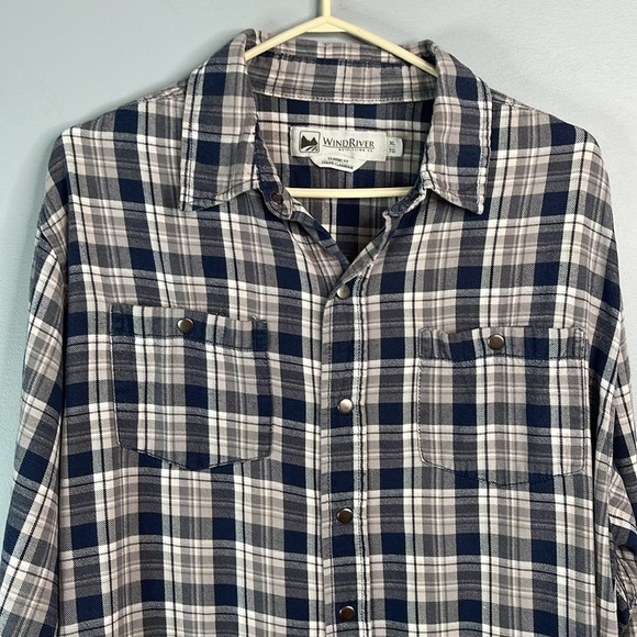 Wind River Mens Plaid Brushed Cotton Snap Shirt Blues Greys Classic Fit Size XL - Picture 3 of 12